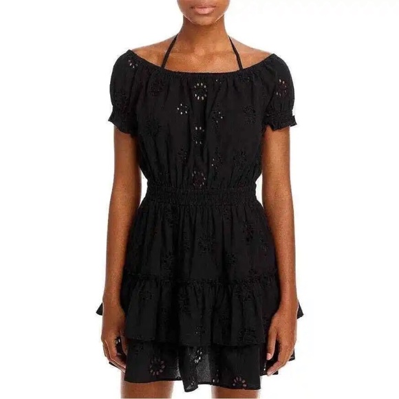 Aqua Swim Eyelet Tiered Peasant Cover Up Dress Babydoll Size Medium NWT - Picture 1 of 13